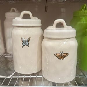 Rae Dunn M Stamped Monarch Butterfly canisters set/2 medium & small